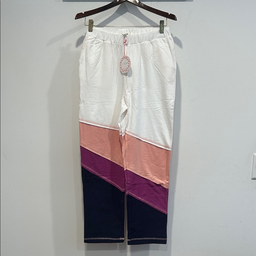 Umgee White, Pink, Purple retro color-block Track Pants medium new